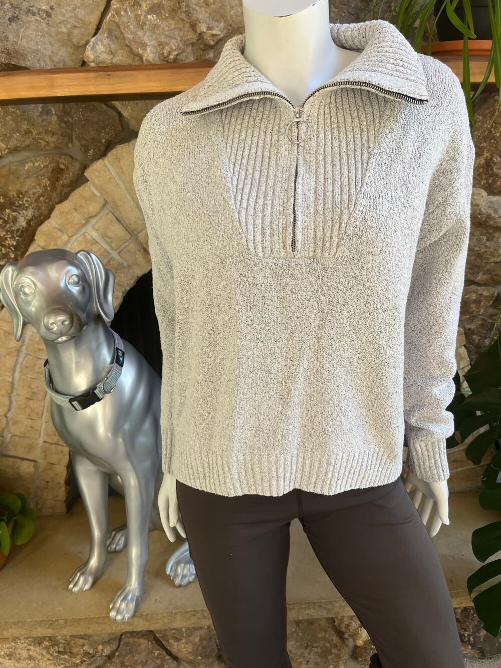 Old Navy Gray 1/4 Zip Cowl Neck Sweater Women's Size Large